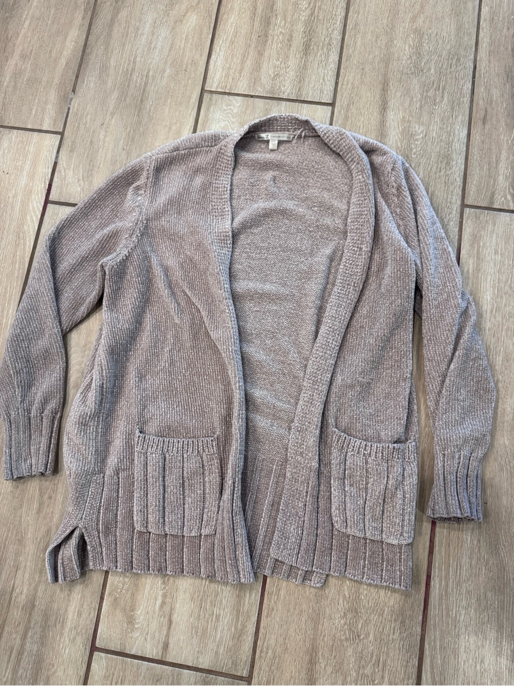 Seven7 Open-Front Taupe Cardigan Sweater